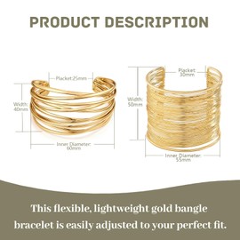 2PCS Gold Cuff Bracelet for Women, Chunky Open Cuff Bangles Bracelet Boho Stackable Bracelets Adjustable Wide Bracelets for Women Teen Girls (Gold Bangle Set 2)