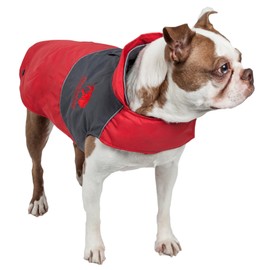 TOUCHDOG 'Lightening-Shield' Waterproof 2-in-1 with Removable Polar Fleece Lining Pet Dog Coat Jacket w/ Blackshark Technology, Medium, Red, Charcoal Black