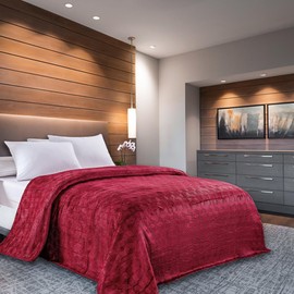 Ben & Jonah Luxury Chevron Plush Blanket – Ultra-Soft Fleece, 100% Polyester, Burgundy, Perfect for Couch or Bed, King (102” x 86”)