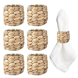 APTWOW Water Hyacinth Napkin Rings Set of 6, Hand-Woven Farmhouse Napkin Rings, Rustic Napkin Rings for Birthday Party, Wedding, Christmas, Thanksgiving Decorations