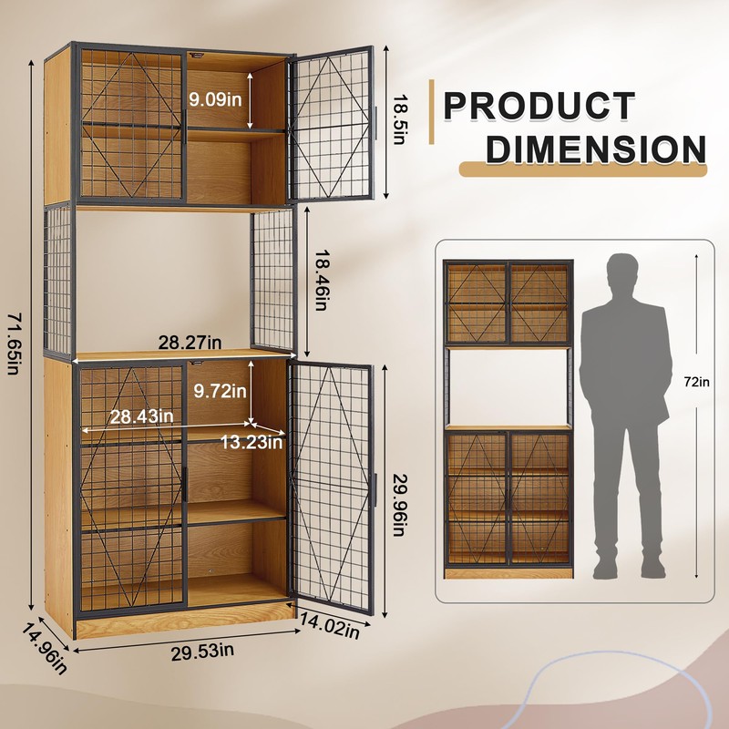 VECELO 72in Tall Kitchen Pantry Cabinet with Doors and Shelves,