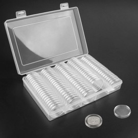 JINXIAN Pack of 100 Transparent Coin Capsules and 1 Storage Box Round Coin Sleeves Coin Capsules 30 mm for 2 Euro Coins Storage Coin Collection Coin Display