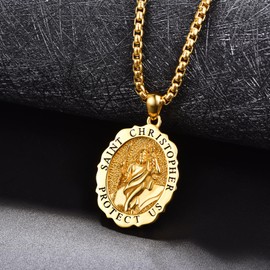 TANGPOET Sterling Silver St Christopher Necklace Womens 24K Gold Plated Saint Christopher Pendant for Men Patron Saint of Travellers Medal Jewelry Travel Gifts with 20" +2" Chain