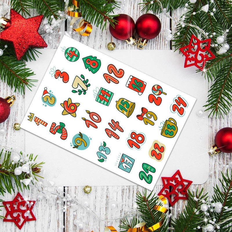 Christmas Advent Stickers, 1-24 Christmas Card Envelope Stickers, Sealing Stickers
