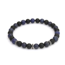Hdiamonds Studded Accent Stopper Bracelet combined with two energy stones, Lapis Lazuli and matte Black Onyx, in 8mm size| Stoppers are made in 925 Sterling Silver with antique work