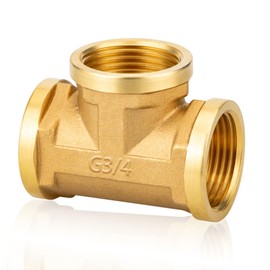 Brass 90° T-Fitting, Three G3/4 Inch Female Threads (24 mm Diameter), DN20, Branching/Distribution Piece, Suitable for Drinking Water Systems