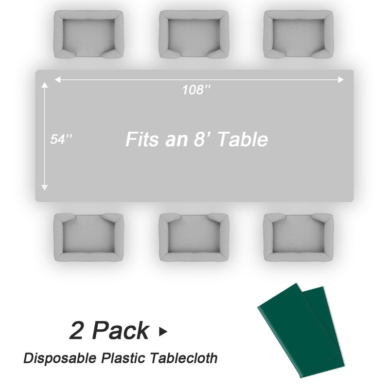 QIKSION Dark Green Plastic Table Cloth Disposable 2 Pack, 54