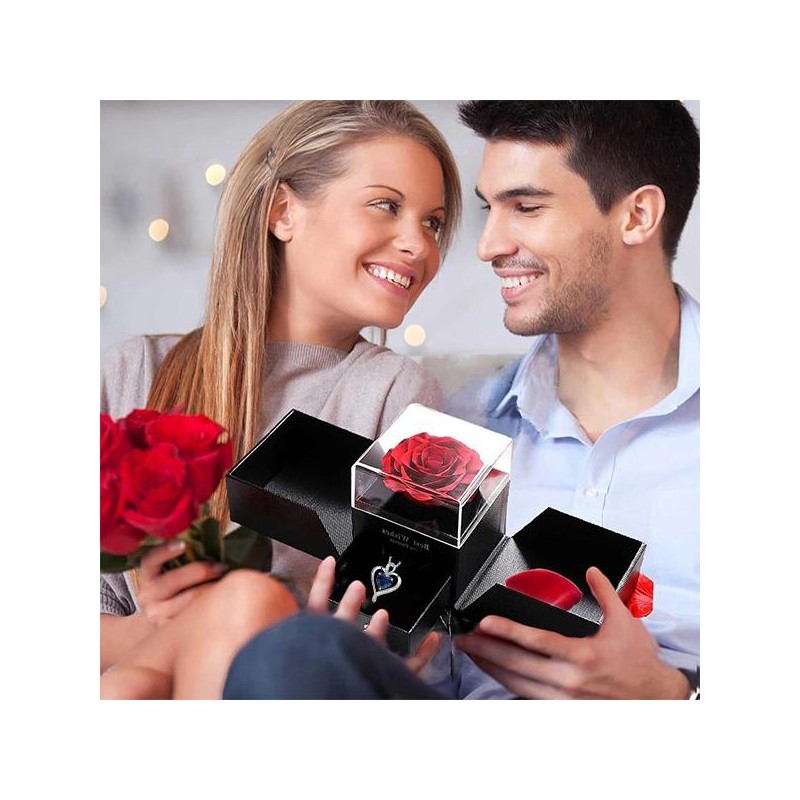 Preserved Dark Pink Real Rose with Heart I Love You