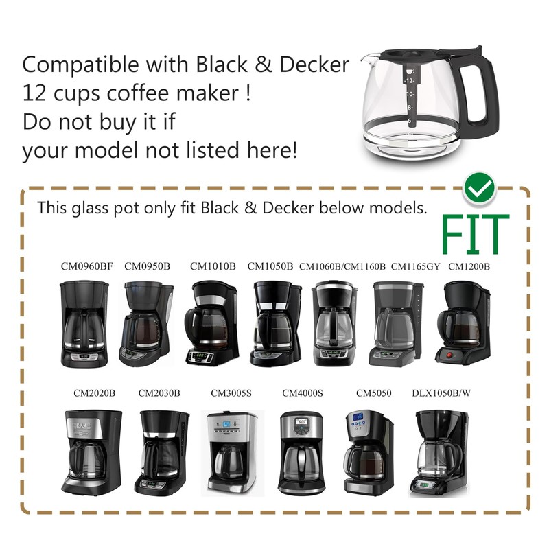 Replacement Coffee Carafe for Black and Decker 12-CUP Coffee Maker,