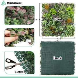 SunnyRoyal 1 Pc Artificial Grass Greenery Wall Panel Mixed Leaf Faux Grass Backdrop Decor 40"x40" Boxwood Fern Hedge Mat 3D #10 Mixed Purple Orange Green