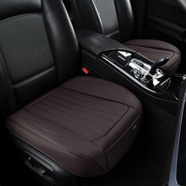 BWTJF Front Car Seat Bottom Covers Brown, Universal Leather Front Seat Covers Bottom Protector 2 Pack, Anti-Slip and Full Wrapping Edge Compatible with Most of Vehicles - SUVs/Sedans/Pickup Trucks