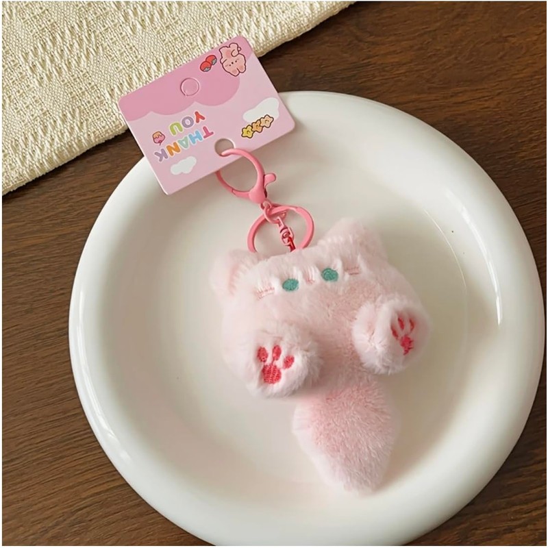 1PCS Handmade Plush Cat Keychain – Cute Cartoon Bag Accessory