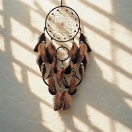 XEYOLHON Dream Catcher with Luminous Beads Native American Dream Catchers for Adults Handmade Hanging Wall Decor Ornament for Bedroom Brown