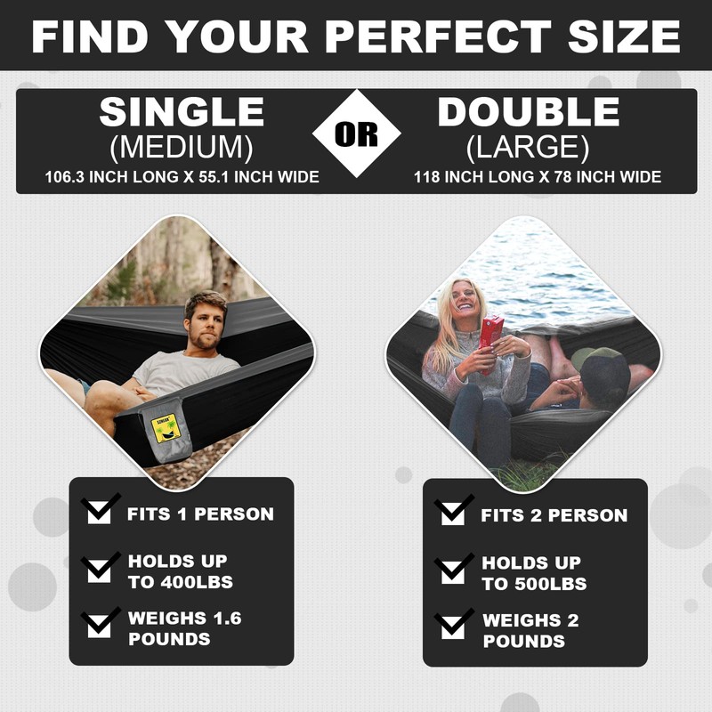 SZHLUX Camping Hammock Double & Single Portable Hammocks with 2