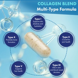 CEVAVITAL Multi Collagen Capsules for Women Men, Type I, II, III, V & X Hydrolyzed Collagen Peptides with Vitamin C and Hyaluronic Acid, Bovine and Marine Collagen Supplement, 120 Capsules