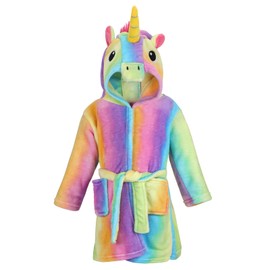 KAKU NANU Bathrobe Children's Girls Unicorn 4-11 Years Fluffy Warm Plush Bathrobe Cuddly Dressing Gown Children Gifts for Girls, Rainbow Horse - Yellow