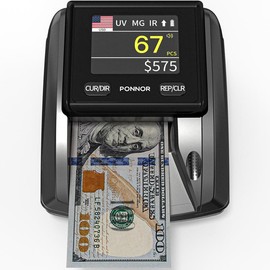 PONNOR AL-135T Counterfeit Bill Detector Money counting Checker Machine with 3" Digital Screen, Total Value Add Function, 4-Way Orientation & Pass/Fail Indicator Mode, Compatible with USD/EUR/CAD/MXN