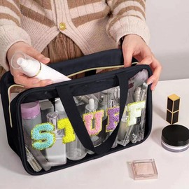 Letter Pattern Clear Makeup Bag with Handle, Waterproof Zipper Makeup Organizer Pouch, Portable Travel Storage Bags for Travel, Outing, Daily Use, Multipurpose Makeup Organizer, Mother's Day Gift:_Green_1 count