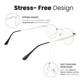 2SeeLife-Anteojos de lectura con borde de metal plateado para hombres y mujeres para lucir modernos con visión clara Lectores duraderos para mujeres y hombres Cómodos para todas las formas de la cara