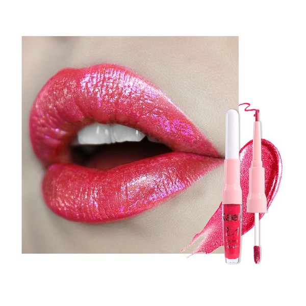 Kaely 2in1 Crushed Ruby Red Metallic Lipstick and Lip Liner,