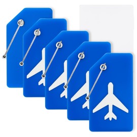5 Pack Luggage Tag Set, Silicone Luggage Tags, Suitcase Tags with Clear Storage Box, Quickly Spot Luggage Identifiers, Stylish Practical Tags for Boy, Man, College, Office, Business Travel(Blue)