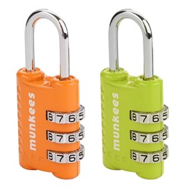 munkees 2 Pack Mini Luggage Lock, Resttable Combination Lock, 3-Digit Password Lock, Metal Alloy, Drawer, Backpack, Wardrobe, and Door Lock.(Green+Orange)