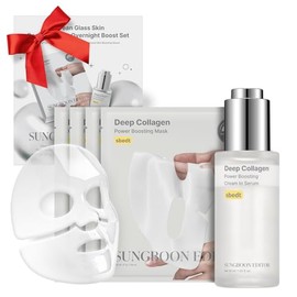 SUNGBOON EDITOR Combo rejuvenecedor/conjunto de refuerzo de colágeno profundo, máscara facial (4ea) y suero, juego de cuidado de la piel de colágeno y volufilina, cuidado hidratante y de aspecto firme, regalos coreanos para el cuidado de la piel para mujeres