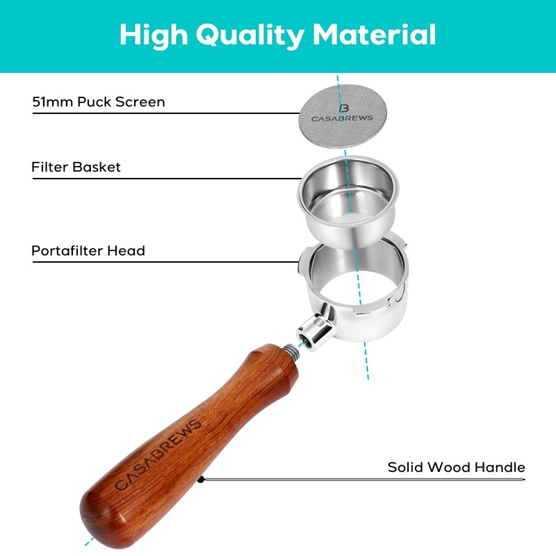 CASABREWS 51mm Bottomless Portafilter with Puck Screen & Filter Basket,