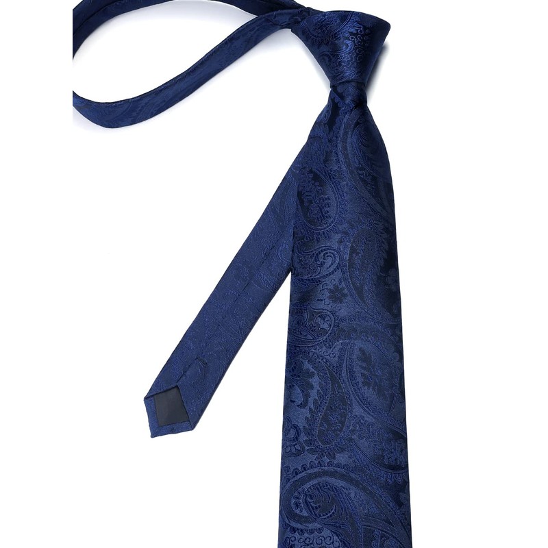 HISDERN Mens Solid Navy Blue Paisley Wedding Tie Handkerchief Men's