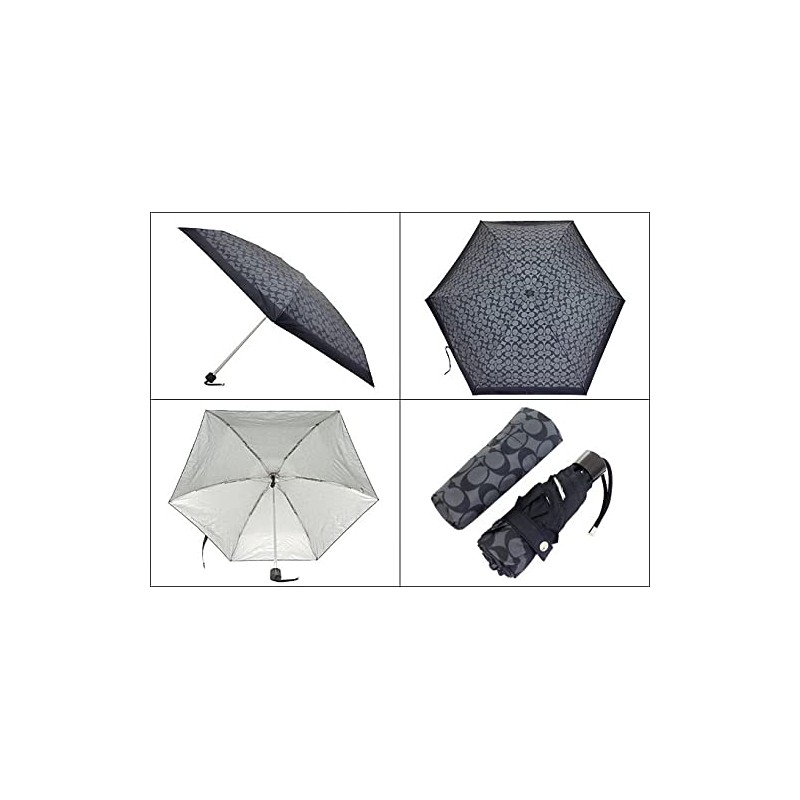 Coach FC4322 C4322 Folding Umbrella, Graphite, Signature, UV Protection, Mini