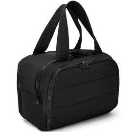 Azooken Travel Toiletry Bag,Large Casual Wide-open Travel Bag for Women,Puffy Cosmetic Makeup Bag Organizer with Handle for Accessories,Essentials,Toiletries-Black