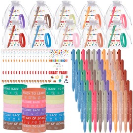 50 Set Welcome Back To School Gifts Bulk Inspirational Ballpoint Pens Bracelets Greeting Cards and Bags, First Day of School Motivational Gifts for Students Teachers Classroom Prizes Supplies