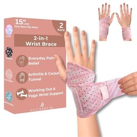Carpal Tunnel Wrist Brace Left Hand, Right Hand for Women, Day or Night Compression Wrist Support Brace for Fitness, Keyboard Use, or Overnight Support, 2 Pack, Pink Zebra Print