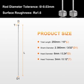 QUARKZMAN Pack of 2 Straight Ejector Pins Pin Punches 3/32 Inch Diameter 250 mm (10 Inch) Long SKD61 Round Punch Pins Steel Punch for Die Creation Mechanical Maintenance Mould Making