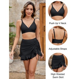 Blooming Jelly Women's High Waisted Bikini Sets Tummy Control Swim Skirt Bathing Suit for Women(Black,X-Large)