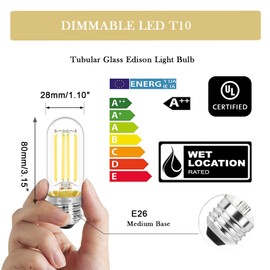 NOVELUX 3.2 Inch 4000K Neutral White E26 LED Bulb 60 Watt Equal, AC 120V 600LM Edison Bulbs Dimmable, 6W T10 Tubular Filament Light Bulbs Clear Glass for Fan Pendant Wall Light, UL Certified-6 Pack