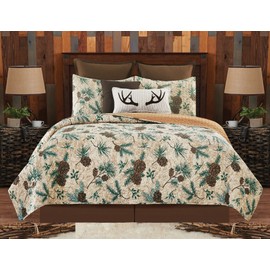 C&F Home 92" x 104" Rustic Pinecone King 3-Piece Bedding Quilt Set w/Sham Fall Autumn Harvest Winter Reversible Bedspread Coverlet Lodge Cabin Nature Bedroom Décor Decoration King 3 Piece Set