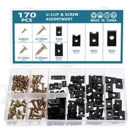 WiMas 170 Pieces Automotive U-Clip and Screws Assortment, 9 Sizes U-Clips with Mounting Screws Panel Clips SAE Spire Clips for Dashboard, Door Panel, Inner Fender