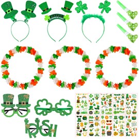 ZKFSIE St Patricks Day Accessories, Girls Kids Women St Patricks Day Headband, Shamrock Glasses Necklaces, Kids Irish Outfits