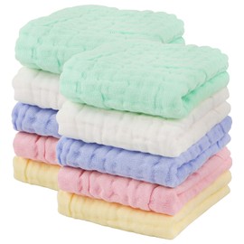 AIDEA AIDEA Baby Washcloths and Burp Cloths, Absorbent Cotton Muslin Baby Towels, Large Soft Breathable Newborn Essentials for Boys and Girls, Newborn Essentials, 10 Pack, 10"x10"