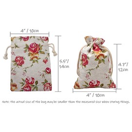 Hapdoo 24 Pack Rose Double Drawstring Burlap Bags Gift Burlap Favor Bag Reusable Linen Bags Jewelry Pouches Sacks for Wedding Party, 5.5"x 4", Presents Festivals Mothers Day Gift