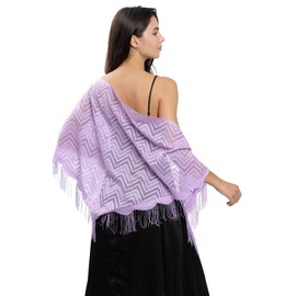 Sanmoury Women's Triangle Lace Shawls Wraps For Bride Wedding Floral Lightweight Fringe Scarf For Evening Party Dress (A-Light purple)