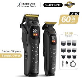 SUPRENT PRO [Family Choice] [New Year Gift] SUPRENT The Black Scorpion- Hair Clipper for Men-Rechargeable Heavy-Duty Motor Hair Cutting Kits with LED Display - Color: Clipper Set