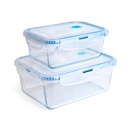 HUSANMP Borosilicate Tempered Glass Food Storage Containers with BPA-Free Lids, [2 Pack] Rectangular Airtight Food Containers (35oz+17oz). Microwave, Oven, Freezer and Dishwasher Safe.