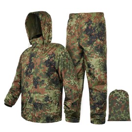 LOOGU Camo Rain Suit - Rain Gear for Men Waterproof Lightweight Raincoat Breathable Men's Rain Jackets Hood, German Flecktarn