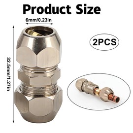 Pack of 2 Compression Fitting 6 mm, Silver Ferrules Compression Fitting, Nickel-Plated Copper Pneumatic Compression Fitting, 6 mm Straight Pipe Compression Fittings, for Pipes Air Compressors