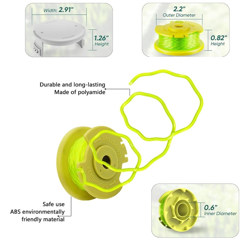 8 Spools 2 Trimmer Caps for Hart Auto-Feed String Trimmer,