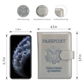 Leather Passport Holder for Travel: RFID Blocking Passport Cover - Essential Passport Wallet for Women and Men (AMC Grey)