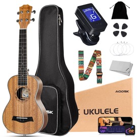AODSK Ukulele for Starter Kit, Soprano Mahogany Ukelele Beginner Bundle Kit with Free Gig Bag Strap,Hawaiian Uke,Professional Wooden Acoustic Ukelele (Khaki,Soprano)
