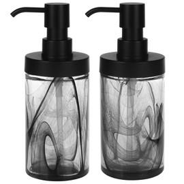 Suanti 2Pcs Black Marble Glass Hand Soap Dispenser Set for Bathroom&Kitchen Decor,Easy Refill Wide-Mouthed Thick Glass Soap Bottle with Rust Free ABS Pump,Liquid Dish Soap Lotion Dispenser-12.5 Oz